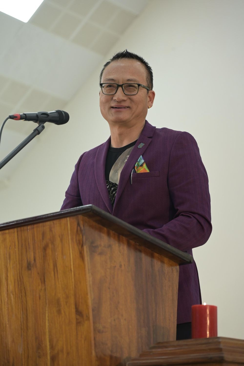 Theja Meru, Chairman of TAFMA, speaks at the closing ceremony of the 1st Creative Arts Fest 2024 at Patkai Christian College on February 15.